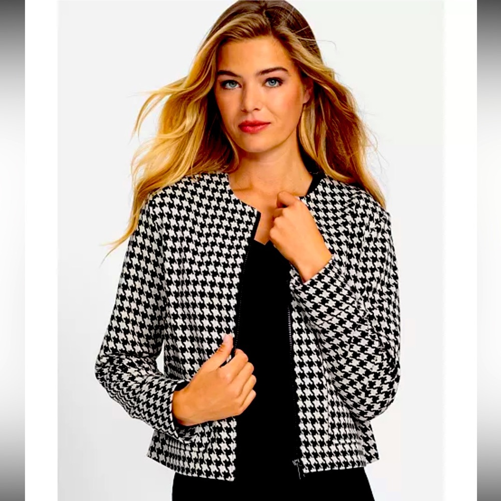 For Cynthia Black and White Houndstooth Blazer